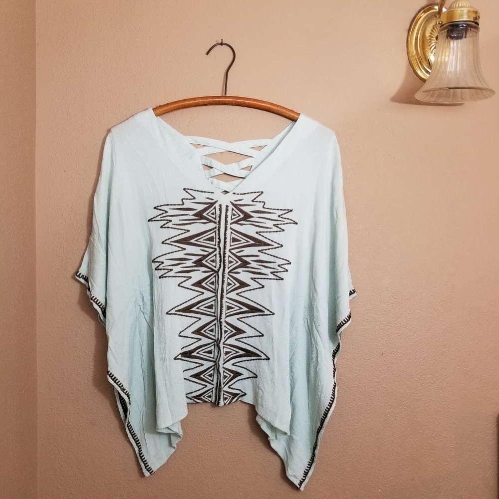 Light mint boho festival cross cross top